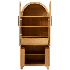 English Elm K&k Arched Farmhouse Pantry Cabinet Glass Doors Hidden Drawer Two Tone Kitchen Storage Natural N707S288969Y