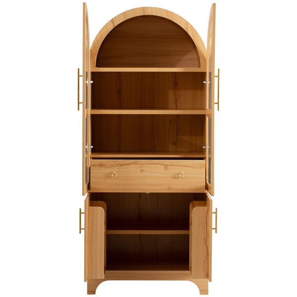 English Elm K&k Arched Farmhouse Pantry Cabinet Glass Doors Hidden Drawer Two Tone Kitchen Storage Natural N707S288969Y