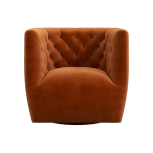 English Elm Ashcroft Furniture - Delaney Tufted Velvet Swivel Chair with Solid Wood Legs, Ergonomic Angled Back and Foam Support Orange B183P281226