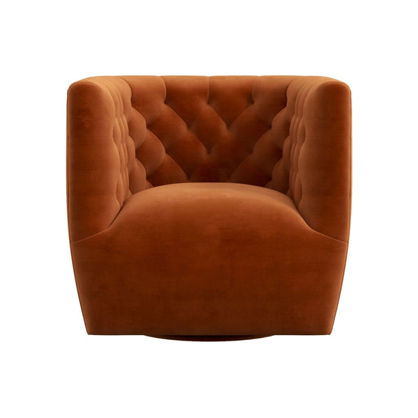 English Elm Ashcroft Furniture - Delaney Tufted Velvet Swivel Chair with Solid Wood Legs, Ergonomic Angled Back and Foam Support Orange B183P281226