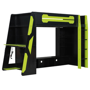 English Elm Twin Gaming Loft Bed with Desk Rgb Lighting and Multi-tier Shelves for Teen Rooms Green LT000160AAG