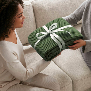 JLA Home Madison Park - Cotton waffle weave blanket — ultra-soft, breathable, OEKO-TEX certified for lightweight year-round comfort Olive Green BR51N-5007
