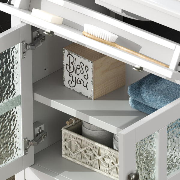 English Elm Christopher Knight Home® - 30" Bathroom Vanity with Ceramic Sink, Solid Wood Legs, Adjustable Shelf, Tip-Out Tray, Soft-Close Hinges, Silver Knobs, Moisture-Resistant Finish White N817P286250W