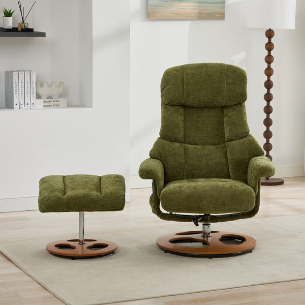 English Elm 069dr-ergonomic Swivel Recliner with Massage Heating Chenille Wingback Lounge Chair Green W527S00011