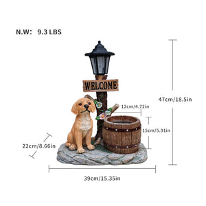 English Elm Labrador Solar Garden Statue with Led Glow and Built-in Succulent Planter Basin W5398P464237