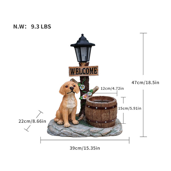 English Elm Labrador Solar Garden Statue with Led Glow and Built-in Succulent Planter Basin W5398P464237