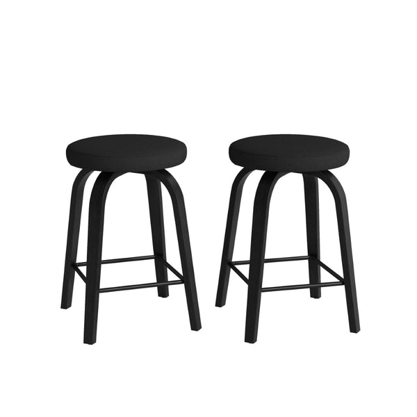 English Elm Swivel Backless Counter Stools Set of 2 with Fabric Seat Bentwood Legs Mid-century Modern Black W3107P446841