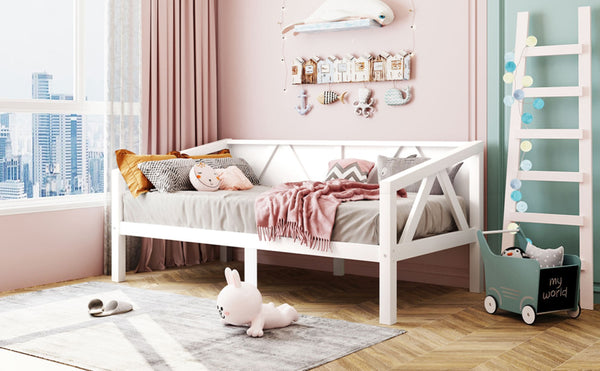 English Elm Twin Daybed Frame Solid Pine Sofa Bed for Guest Room Studio or Teen Bedroom White N708P266719K