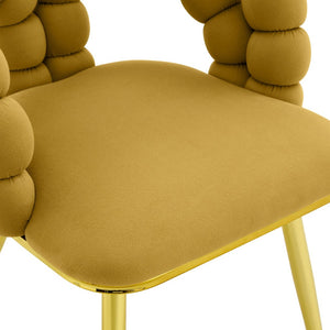 English Elm Set of 4 Sculptural Bubble Backrest Velvet Dining Chairs with Glamorous Metal Legs Gold,Yellow W3875P370847
