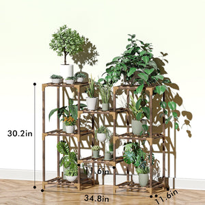 English Elm Plant Stand Eucalyptus Ladder Shelf Holds 8 Pots Tool Free Indoor Outdoor Display W2181P192837