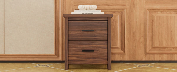 English Elm 4PCS Queen Bedroom Set with Storage Headboard & Built‑In Charging Station, 2 Nightstands, Dresser Walnut 54.25 L x 18.75 W x 9.25 H N733S307937W