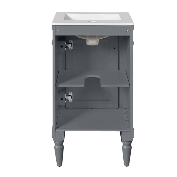 English Elm 18-Inch Modern Bathroom Vanity with Sink Compact Retro Design Durable MDF & Solid Wood Legs Storage-Friendly Gray N710P257401E