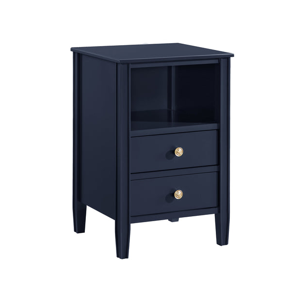 English Elm Winston 2-Drawer Storage Nightstand with Brushed Gold Knobs, Open Shelf, Fluted Legs, No Assembly Dark Blue B050P376957