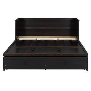 English Elm Queen Murphy Wall Bed with Pull Out Drawer and Built in Usb Charging Cabinet Espresso N708P205905P