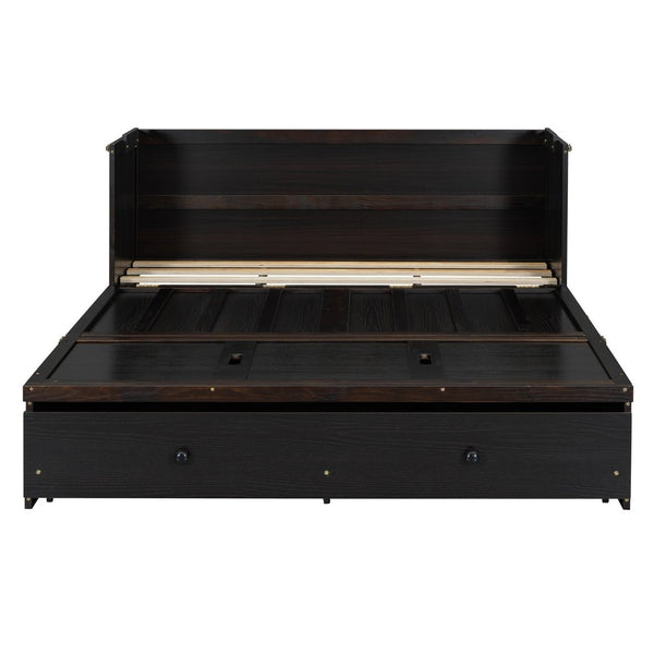 English Elm Queen Murphy Wall Bed with Pull Out Drawer and Built in Usb Charging Cabinet Espresso N708P205905P