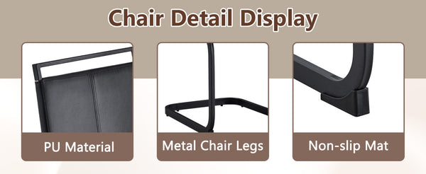 English Elm Table And Chair Set - Modern Black Wood Dining Table With 4 Ergonomic Pu Chairs & Stylish Legs W1151S04304-GIGA