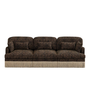 English Elm 100" Leopard Chenille Sectional Sofa with Tassel Trim Deep Seat Modular Living Room Couch Brown W5656S00013