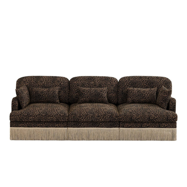 English Elm 100" Leopard Chenille Sectional Sofa with Tassel Trim Deep Seat Modular Living Room Couch Brown W5656S00013