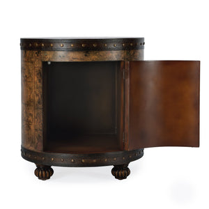 Butler Specialty Vasco Round Leather And Wood Old World Map Duffel Table With Elegant Storage And Leather Handle Light Brown Mdf,Lauan Wood,Resin,Faux Leather 583070-butler