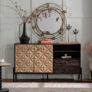 English Elm Solid Wood Sideboard With Handcrafted Geometric Design, Smart Storage & Rustic Finish For Versatile Spaces W3158P351694-GIGA