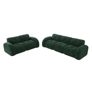English Elm Three Seater Chenille Sofa with Ottoman Solid Wood Base Tufted Arms Living Room Green W714S01641