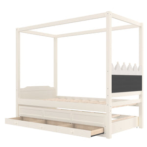 English Elm Full Bunk Bed with Trundle Bookshelf Storage Pine Frame Car Design for Kids W1580S00315