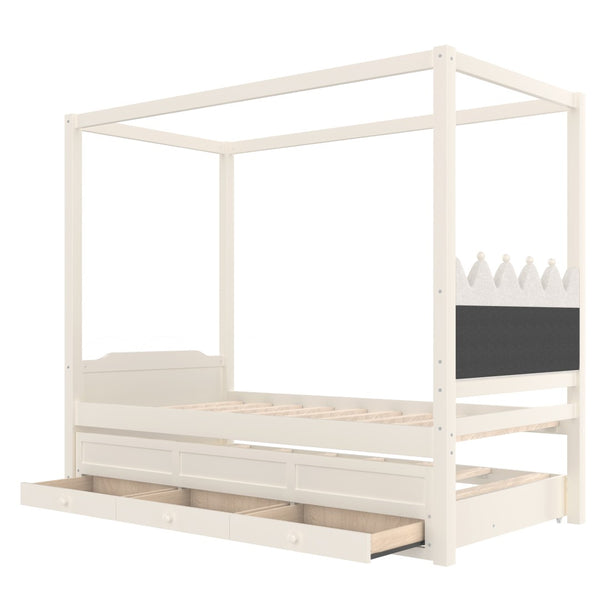English Elm Full Bunk Bed with Trundle Bookshelf Storage Pine Frame Car Design for Kids W1580S00315
