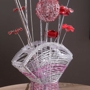 English Elm Aluminum Floral Table Lamp With Red Roses & Silver Buds - Elegant Led Accent For Bedroom & Living Room B072P220155