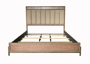 English Elm Queen Upholstered Headboard Bed Walnut Veneer Frame Transitional Bedroom Furniture B2699S00021