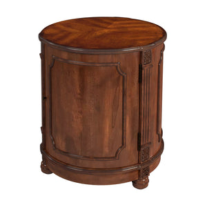 Butler Specialty Thurmond Round Wood Drum Side Table With Elegant Inlays And Hidden Storage For Clutter-free Living Medium Brown Poplar Hardwood Solids,Cherry Veneer,Resin,Fiberboard 584011-butler