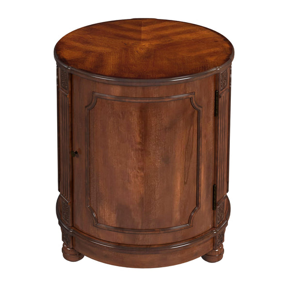 Butler Specialty Thurmond Round Wood Drum Side Table With Elegant Inlays And Hidden Storage For Clutter-free Living Medium Brown Poplar Hardwood Solids,Cherry Veneer,Resin,Fiberboard 584011-butler