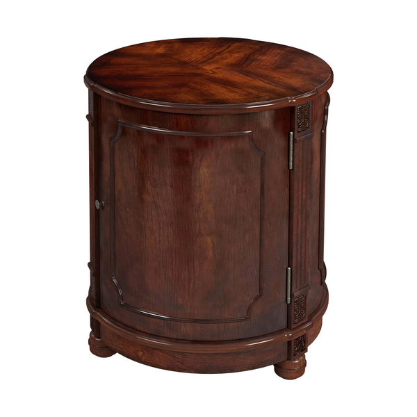 Butler Specialty Thurmond Round Wood Drum Side Table With Elegant Inlays And Hidden Storage For Clutter-free Living Dark Brown Poplar Hardwood Solids,Cherry Veneer,Resin,Fiberboard 584024-butler