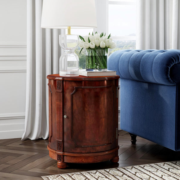 Butler Specialty Thurmond Round Wood Drum Side Table With Elegant Inlays And Hidden Storage For Clutter-free Living Dark Brown Poplar Hardwood Solids,Cherry Veneer,Resin,Fiberboard 584024-butler
