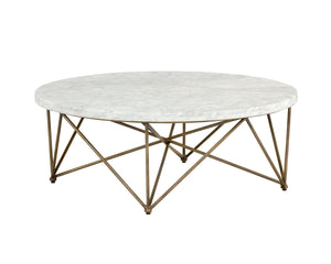 Sunpan Skyy Coffee Table - Elegant Carrara Marble Design with Antique Brass Frame for Modern Spaces Round - 40W x 40D x 15H