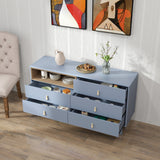 Hearth and Haven Hike Dresser with Open Storage, 5 Drawers and Leather Handles, Blue W1781P148615