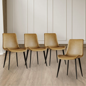 English Elm Modern dining chair set of 4 with PU leather seats, carbon steel legs, ergonomic cushion, easy clean assembly and versatile seating for home, office, cafe, conference rooms Brown W509P340587