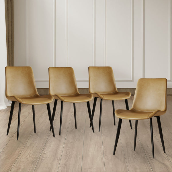 English Elm Modern dining chair set of 4 with PU leather seats, carbon steel legs, ergonomic cushion, easy clean assembly and versatile seating for home, office, cafe, conference rooms Brown W509P340587