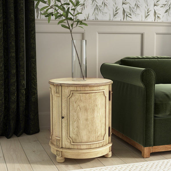 Butler Specialty Thurmond Round Wood Drum Side Table With Elegant Inlays And Hidden Storage For Clutter-free Living Beige Poplar Hardwood Solids,Cherry Veneer,Resin,Fiberboard 584424-butler