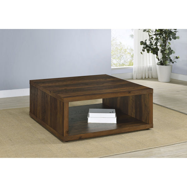 English Elm Flint Dark Pine Square Coffee Table — Minimalist Cubic Design, Durable Melamine Finish, Scratch-Resistant élégance B062P299836