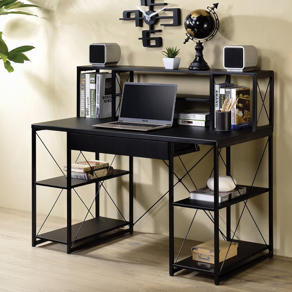 English Elm Writing Desk Modern Veneer with Hutch, One Drawer and 8 Open Compartments for Home Office Organization and Study Space Black B016P311810