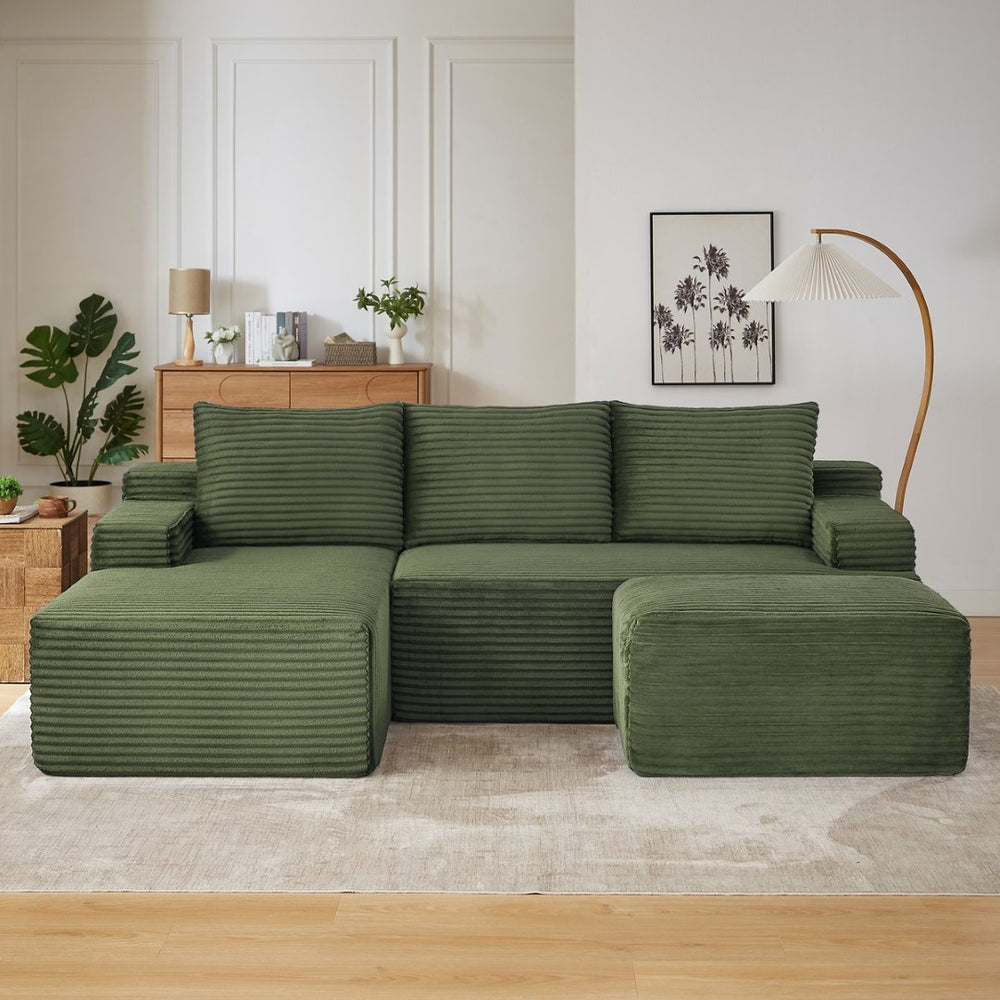 English Elm U-shaped Corduroy Modular Sectional Deep Seat Cloud Sofa for Living Room Apartment W2339S00108