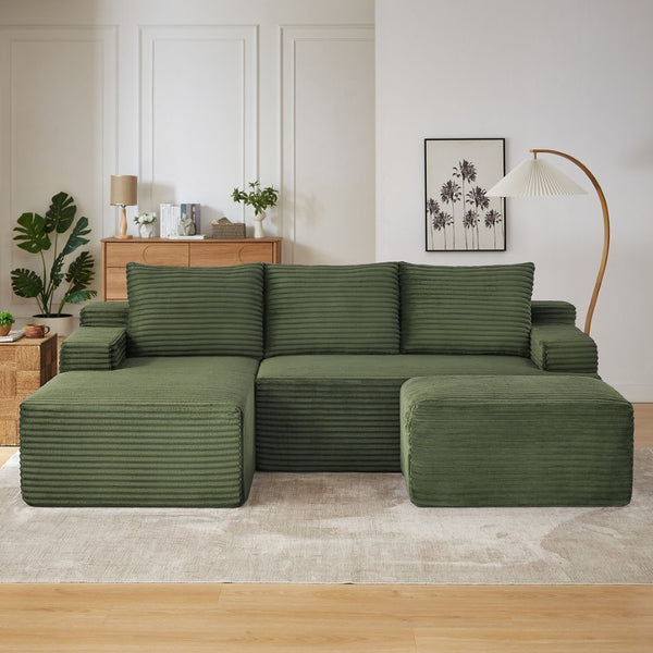 English Elm U-shaped Corduroy Modular Sectional Deep Seat Cloud Sofa for Living Room Apartment W2339S00108