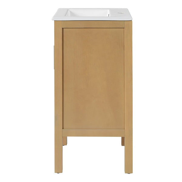 English Elm 18" Pine and Mdf Bathroom Vanity with Ceramic Basin Soft Close Hinged Cabinet N710P426321P