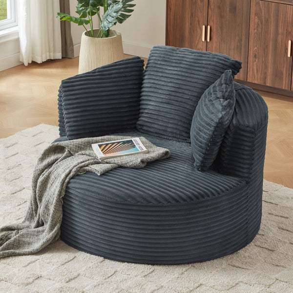 English Elm Compressible Corduroy Round Accent Chair Pocket Spring Cushioned Backrest for Apartments Dark Grey W2339P461273