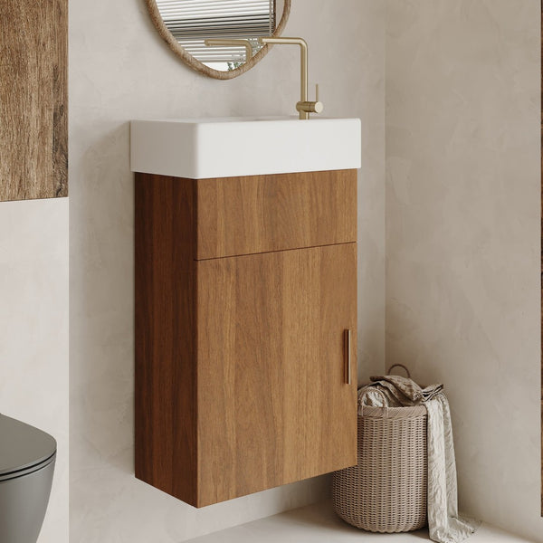 English Elm 16.5 Inch Floating Bathroom Vanity Wall Mounted Ceramic Basin Soft Close Door W3136S00033