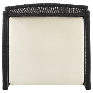 English Elm Noli Outdoor 3-Piece Conversation Set with Removable Washable Cushions and Tempered Glass Table - Weatherproof Steel Rattan Frame Black+Cream B365P398235