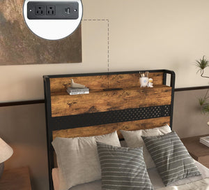 English Elm Twin Platform Bed Frame With Smart Storage Headboard, Built-In Charging & Led Lights For Small Spaces W2129P262896-GIGA