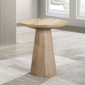 English Elm Unique Cone Base Pedestal End Table Contemporary Round Accent Table Rubberwood & Veneer Durability Oak 23 L x 23 W x 4 H B2741S00442