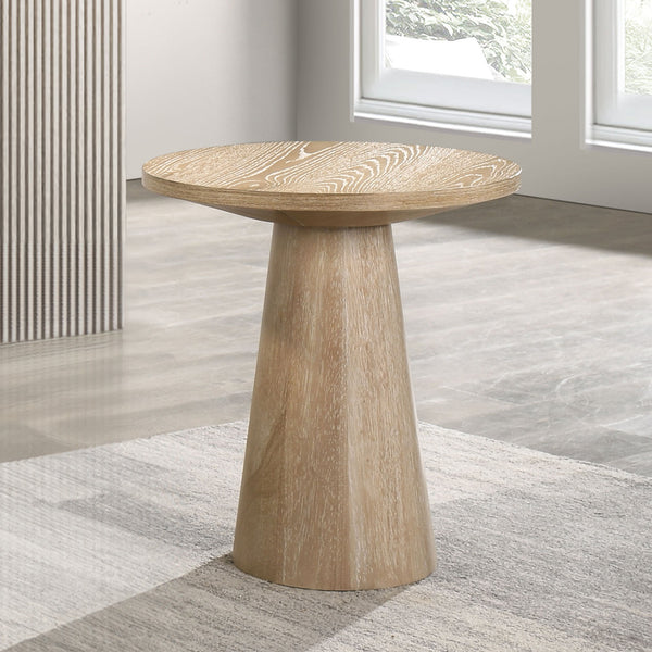 English Elm Unique Cone Base Pedestal End Table Contemporary Round Accent Table Rubberwood & Veneer Durability Oak 23 L x 23 W x 4 H B2741S00442