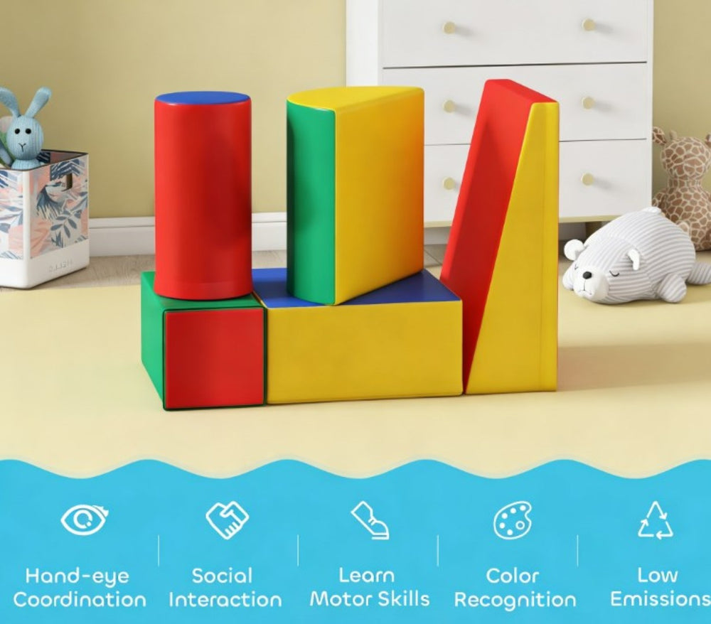 English Elm Soft Foam Toddler Climb and Play Set 5 Piece Pu Covered Indoor Activity Blocks T3971P439795